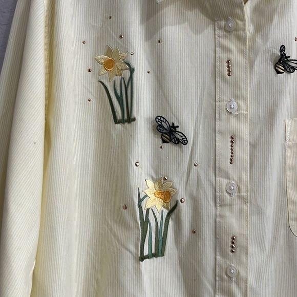 Mari Lyn Vintage Yellow White Striped long sleeve Button Down shirt Size XL - Picture 11 of 11